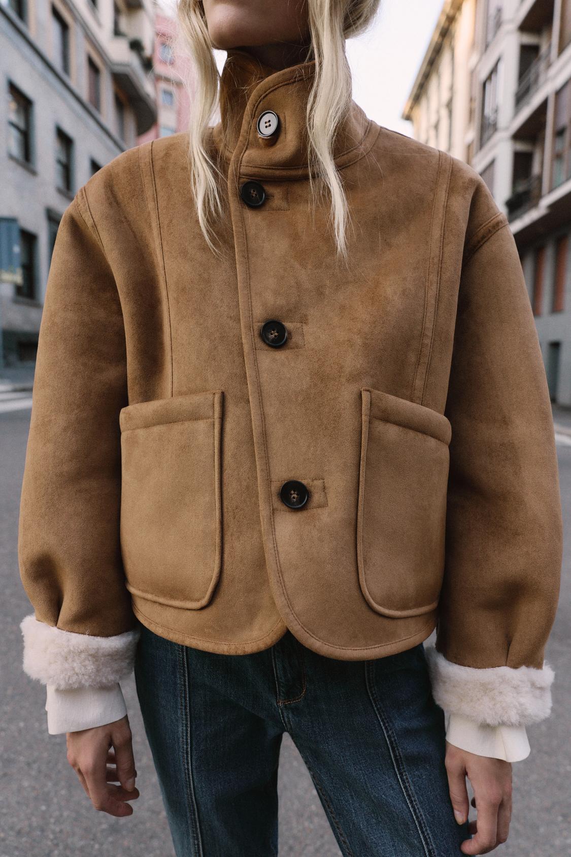 Marvella shearling kurtka – brązowa wersja stylizacja na ulicy