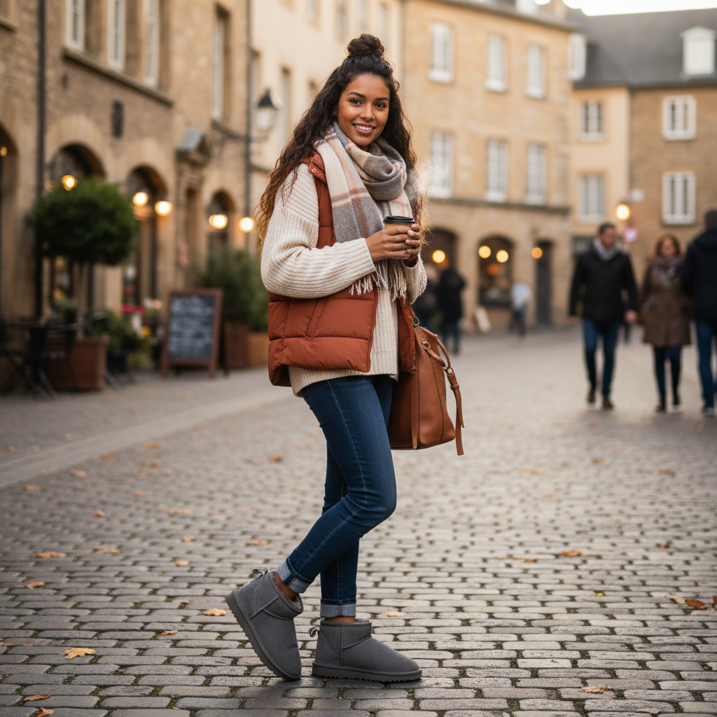Beżowe zimowe botki CozyFeet z futerkiem