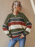 Sweter Serenelle oversize w paski – zielony z brązem