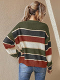 Sweter Serenelle oversize w paski – zielony z brązem