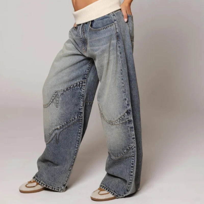 Seyra jeansy baggy z wysokim stanem – niebieskie