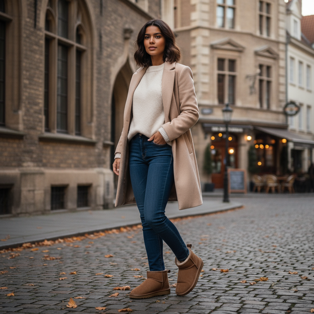 Brązowe botki CozyFeet z futerkiem