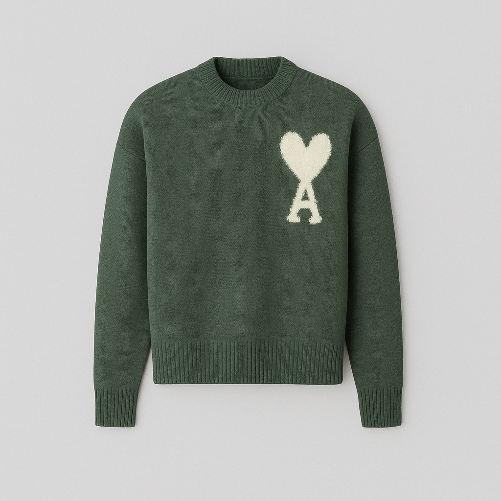 Sweter Amaria zielony z białym sercem