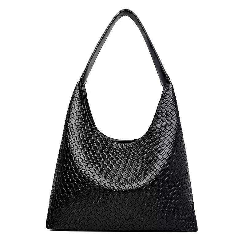 Livia Woven Tote pleciona torba z ekoskóry – czarna