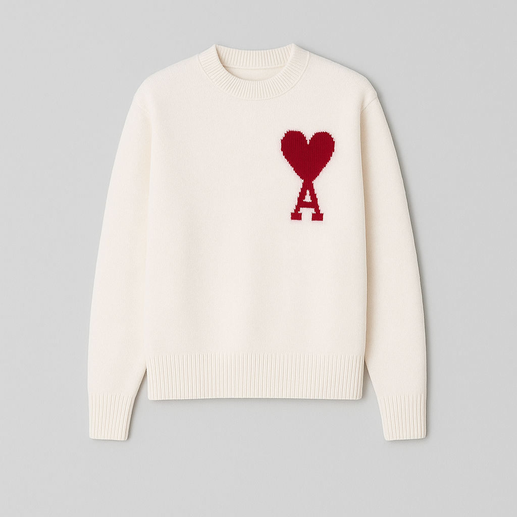 Sweter Amaria kremowy z czerwonym sercem