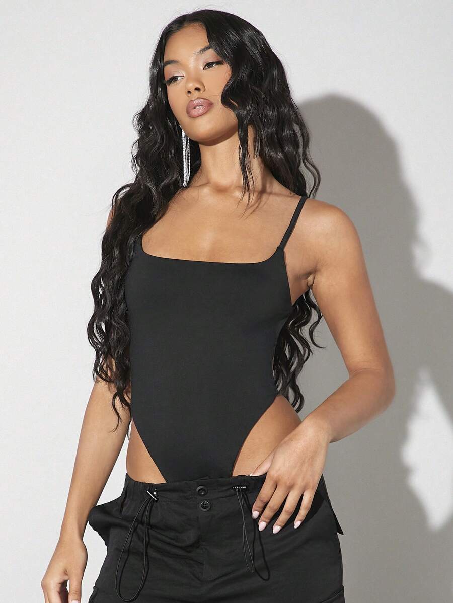 Body NightCharm czarne / zwart – eleganckie body z odkrytymi plecami i cienkimi ramiączkami