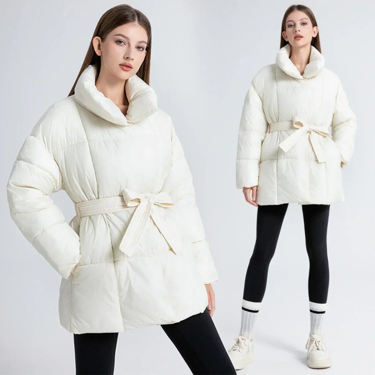 Arctic Allure płaszcz w kolorze białym z paskiem