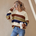 Sweter Serenelle w paski oversize – beżowo-brązowy