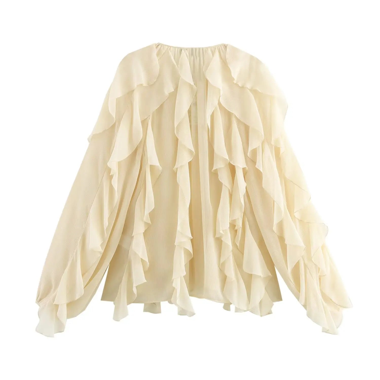 Riva Ruffle Blouse – kremowa / crème – elegancka bluzka z falbanami