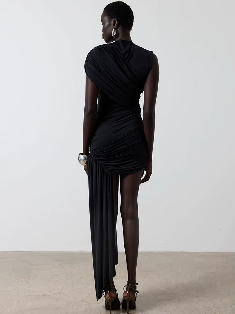 Sukienka Maréla czarna / zwart – elegancka sukienka wieczorowa z wysokim dekoltem